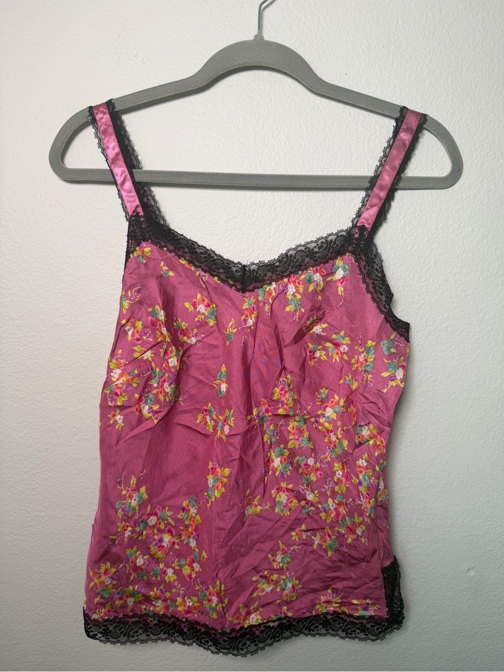 Vintage Floral Lace 100% Silk Y2K Cami Blouse Babydoll Size 4/S
